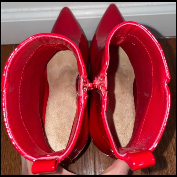 Red Faux Patent Leather Forever21 Heel Ankle Boots - Picture 6 of 6